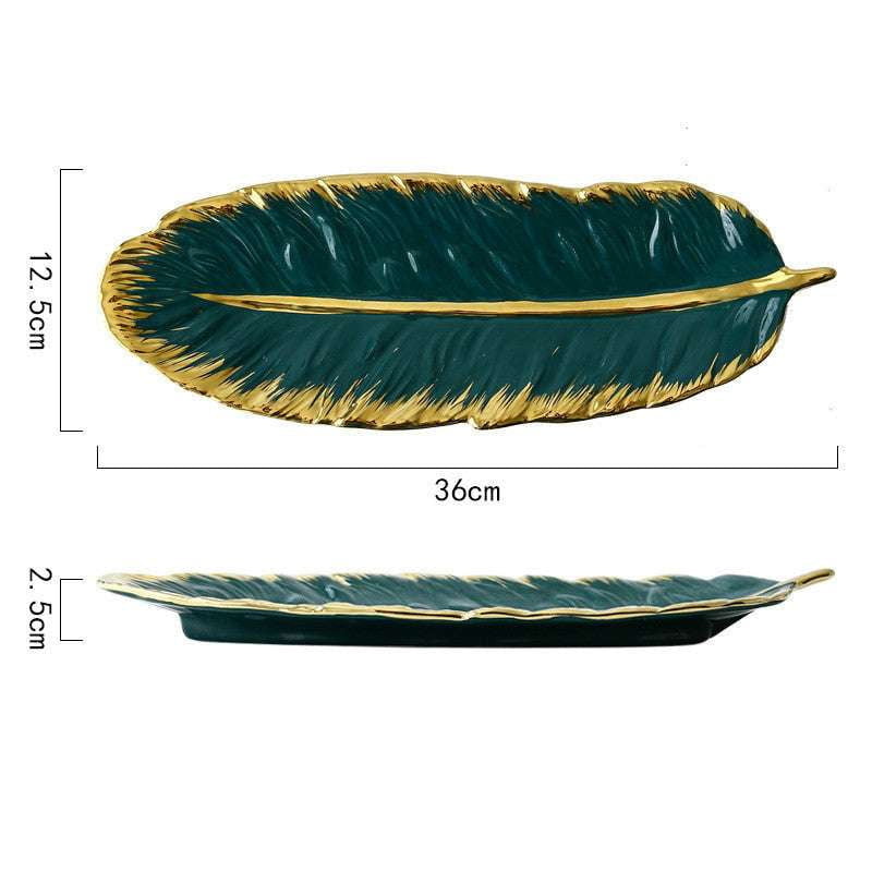 Decorative Ceramic Plate, Green Plate Ornament, Leaf Dinner Tray - available at Sparq Mart