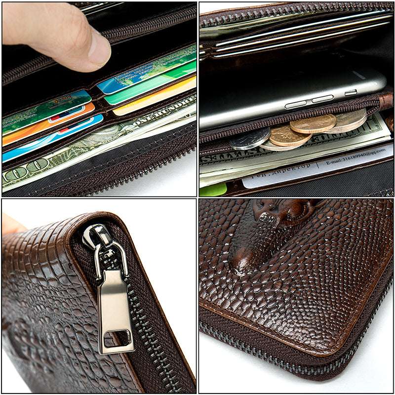 coffee-colored wallet, high-quality wallet, Wholesale crocodile-embossed cowhide wallet - available at Sparq Mart