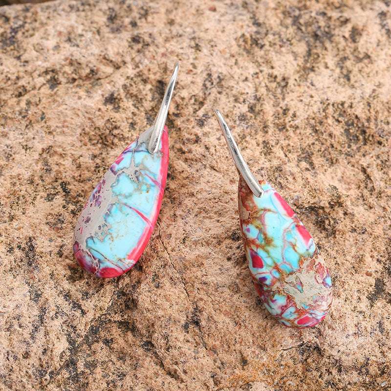 Colored Stone Earrings, Emperor Stone Earrings, Natural Stone Drop Earrings - available at Sparq Mart