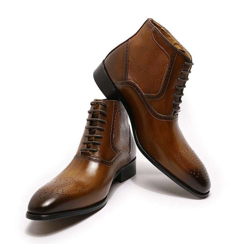 Front lace-up boots, Men's pointed boots, Stylish leather boots - available at Sparq Mart