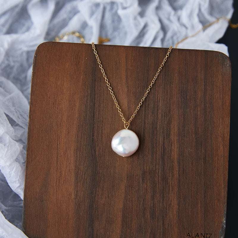 Flat Round Necklace, Peace Buckle Necklace, Pearl Necklace - available at Sparq Mart