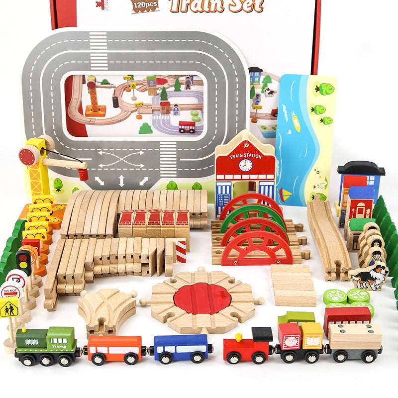 120 pieces, Kids toys, Wooden train set - available at Sparq Mart