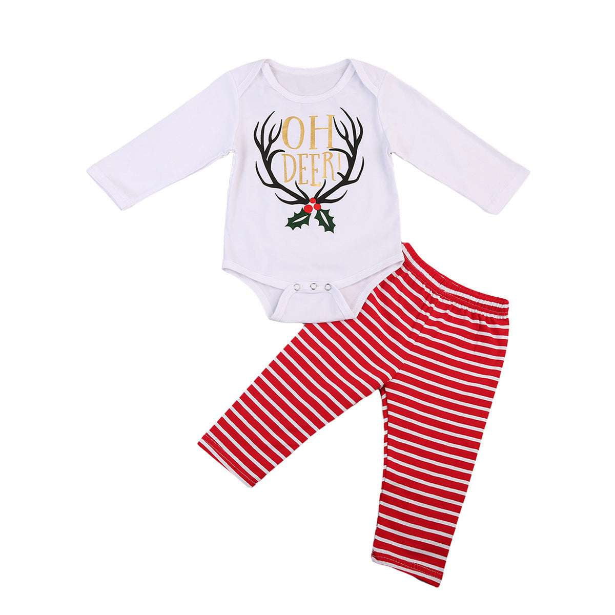 Deer Head Top Set, Festive Kids Outfit, Toddler Striped Trousers - available at Sparq Mart