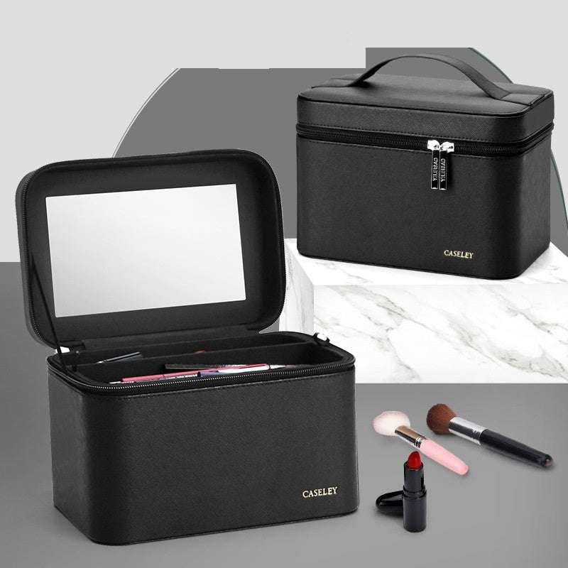 double-layer makeup bag, portable cosmetic organizer, spacious beauty pouch - available at Sparq Mart