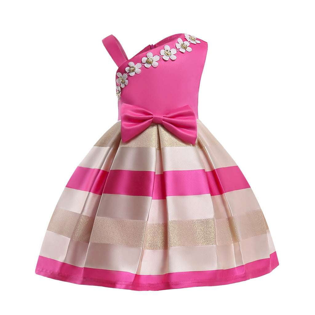 Childrens Elegant Dress, Striped Princess Dress, Temperament Girls Gown - available at Sparq Mart