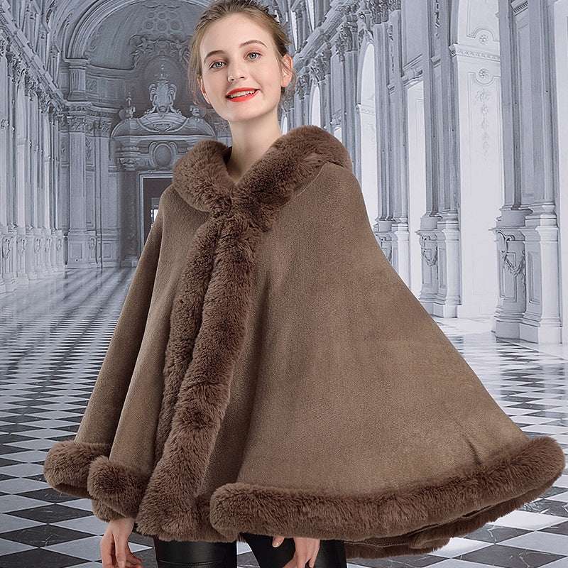 Fashionable hooded cloak, Luxurious cloak fur, Rabbit fur shawl - available at Sparq Mart