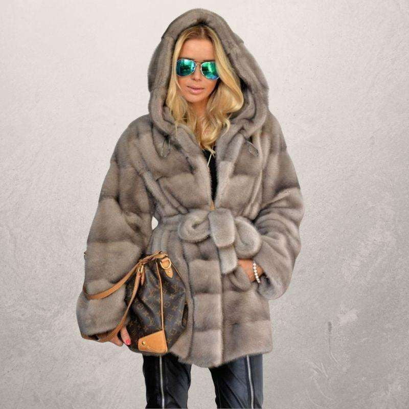 Hooded Winter Coat, Mink Velvet Coat, Women’s Luxury Outerwear - available at Sparq Mart