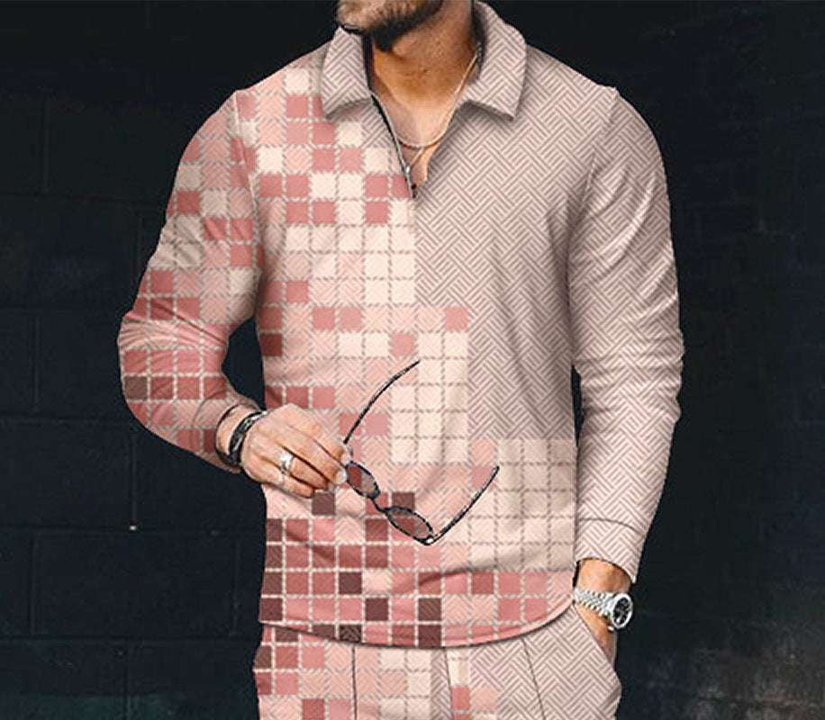 Designer Lapel Long Sleeve, Men's Casual Print Shirt, Stylish Print Shirt Men - available at Sparq Mart