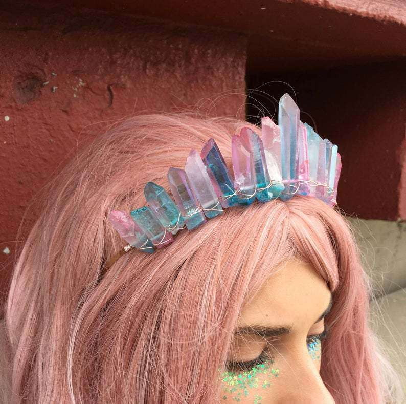 Crystal Mermaid Headband, Mermaid Style Crown, Multicolor Crown Hairband - available at Sparq Mart