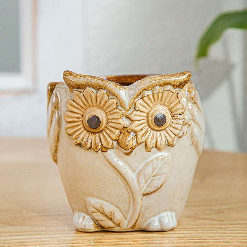 Kiln-Changed Pottery, Owl Planter Set, Succulent Basin Decor - available at Sparq Mart