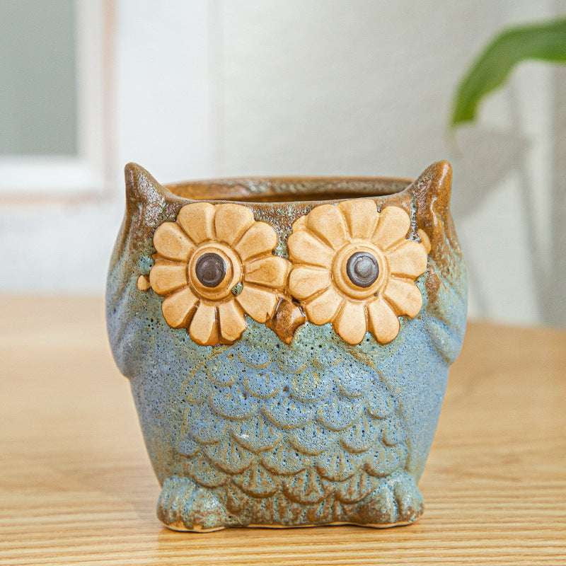 Kiln-Changed Pottery, Owl Planter Set, Succulent Basin Decor - available at Sparq Mart