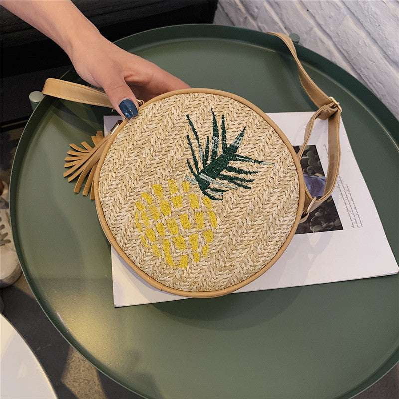 Leaf Design Handbag, Pineapple Embroidered Bag, Stylish Women's Bag - available at Sparq Mart