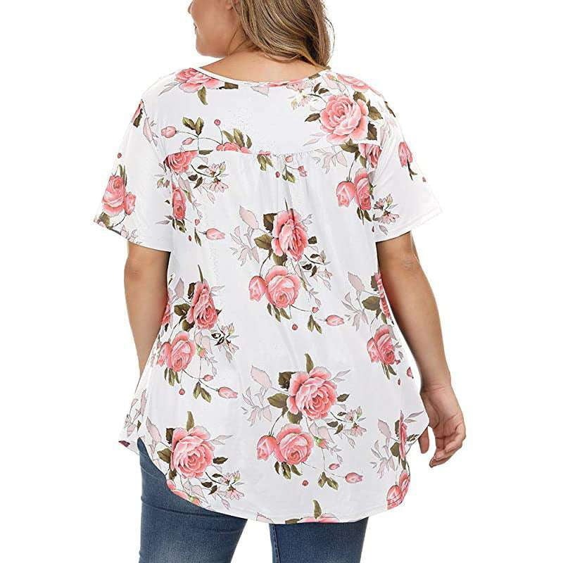 Plus Size Fashion, Printed Sleeve Blouse, V-Neck Floral Top - available at Sparq Mart