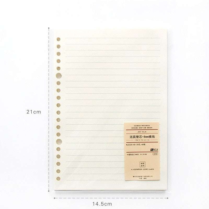 6-hole punched inserts, A5 paper refill, B5 notebook pages - available at Sparq Mart