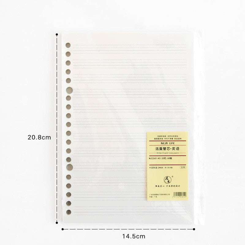 6-hole punched inserts, A5 paper refill, B5 notebook pages - available at Sparq Mart