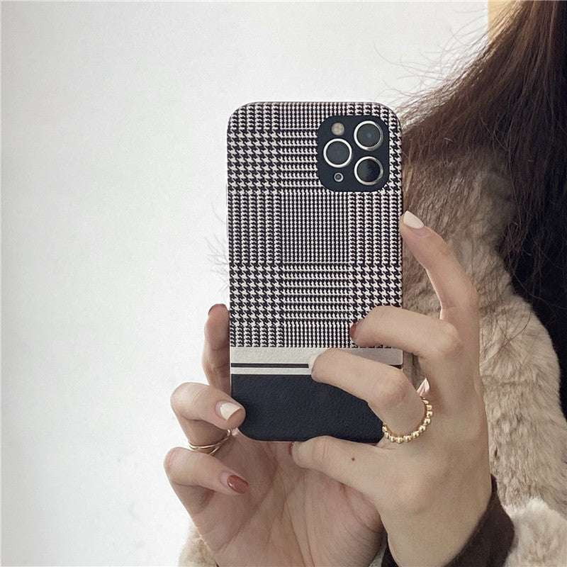 Houndstooth iPhone case, Leather iPhone skin, Luxury phone cover - available at Sparq Mart