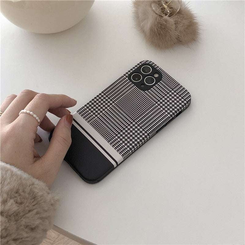 Houndstooth iPhone case, Leather iPhone skin, Luxury phone cover - available at Sparq Mart