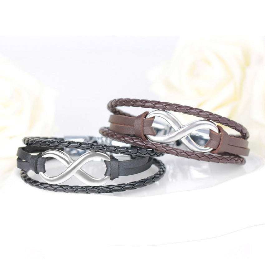 leather braided bracelet, multi-layer wristband, stainless steel bracelet - available at Sparq Mart