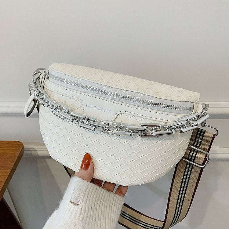 leather waist bag, shoulder strap handbag, woven chest purse - available at Sparq Mart