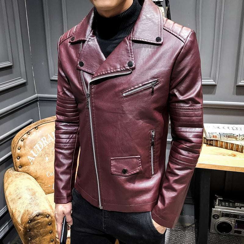 men's fashion outerwear, PU lapel jacket, slim leather jacket - available at Sparq Mart