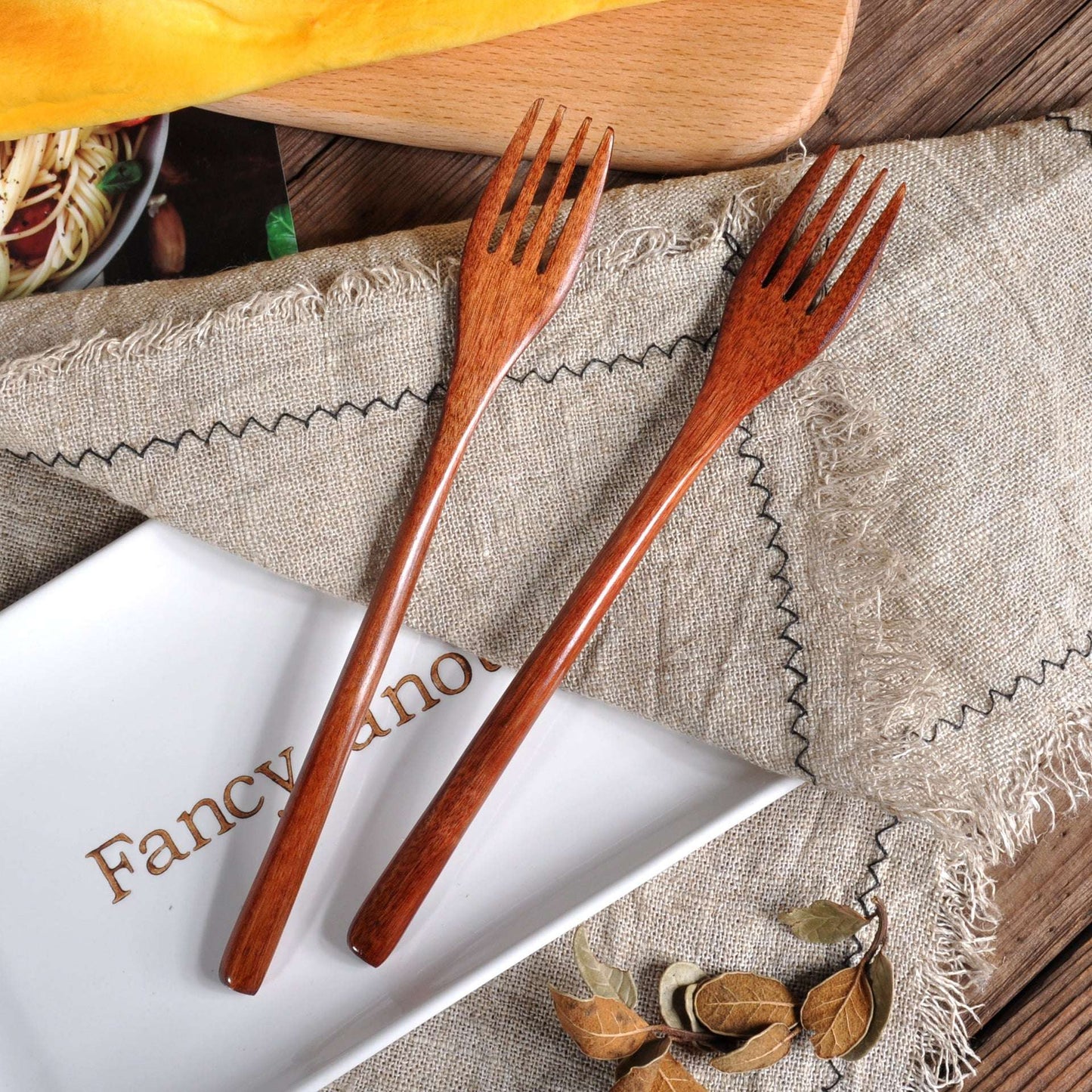 Brown Forks, Long Handle Forks, Wooden Tableware - available at Sparq Mart