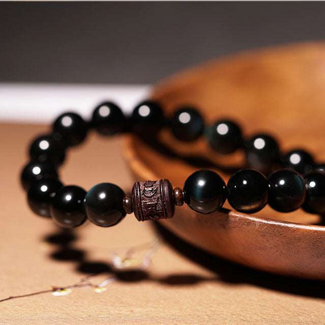 Lobular Red Sandalwood, Male bracelet, Obsidian hand string - available at Sparq Mart