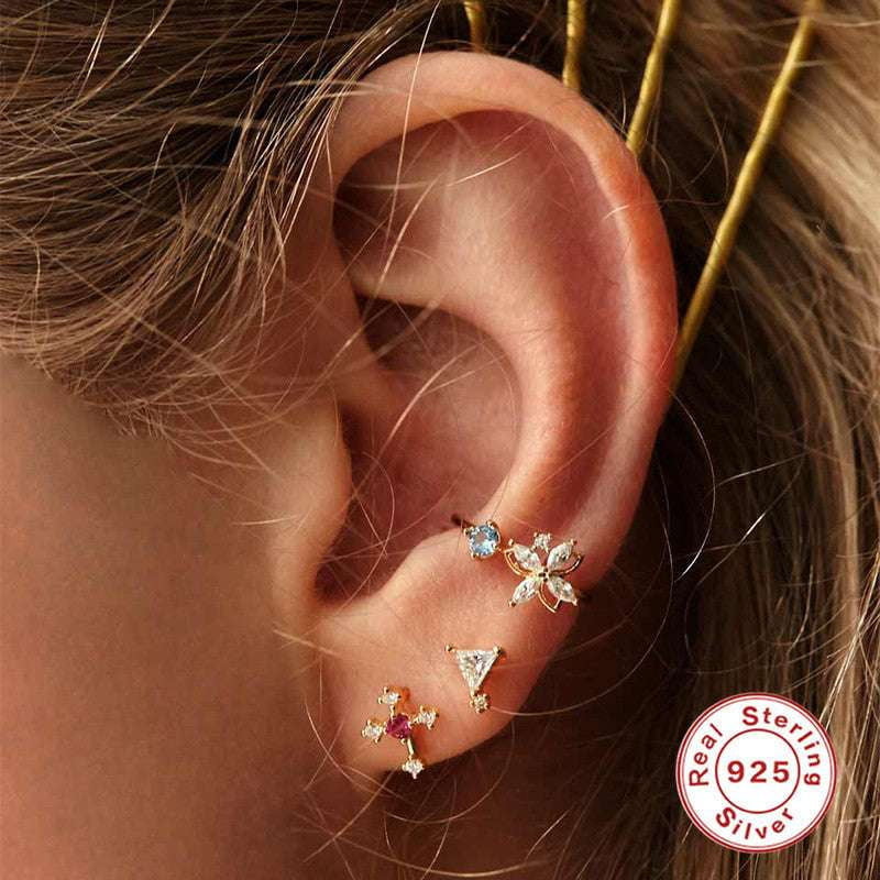 S925 Personality Earrings Silver Fashion Studs Personality Stud Set - available at Sparq Mart