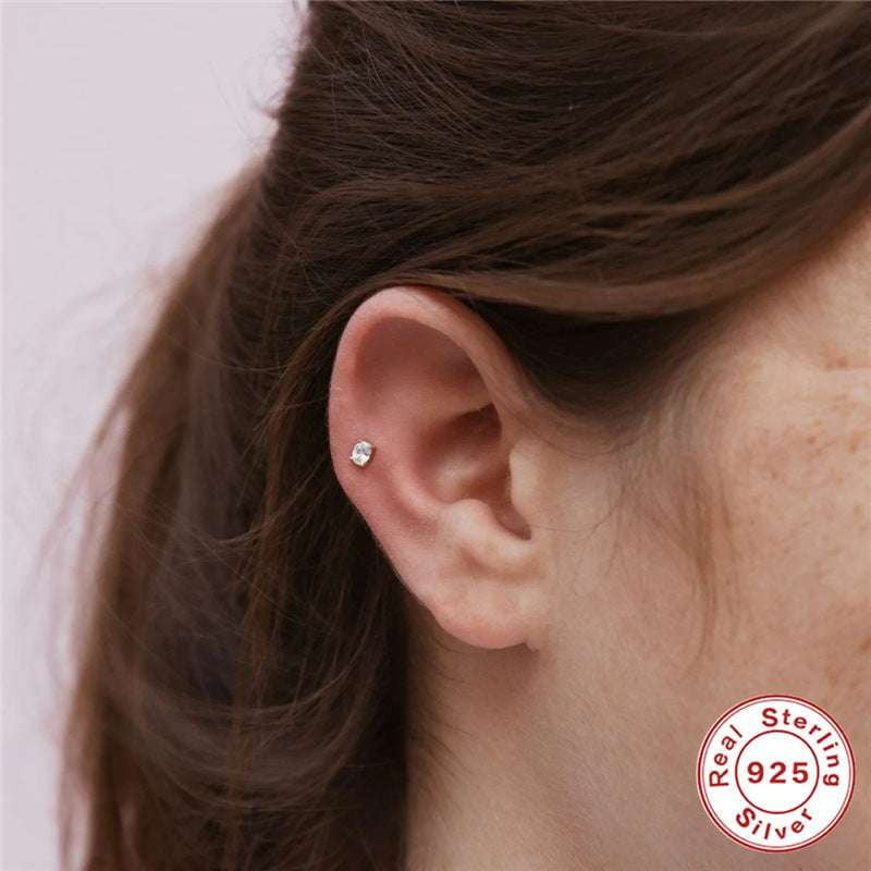 Diamond Ear Piercings, Minimalist Jewelry INS, Sterling Silver Studs - available at Sparq Mart