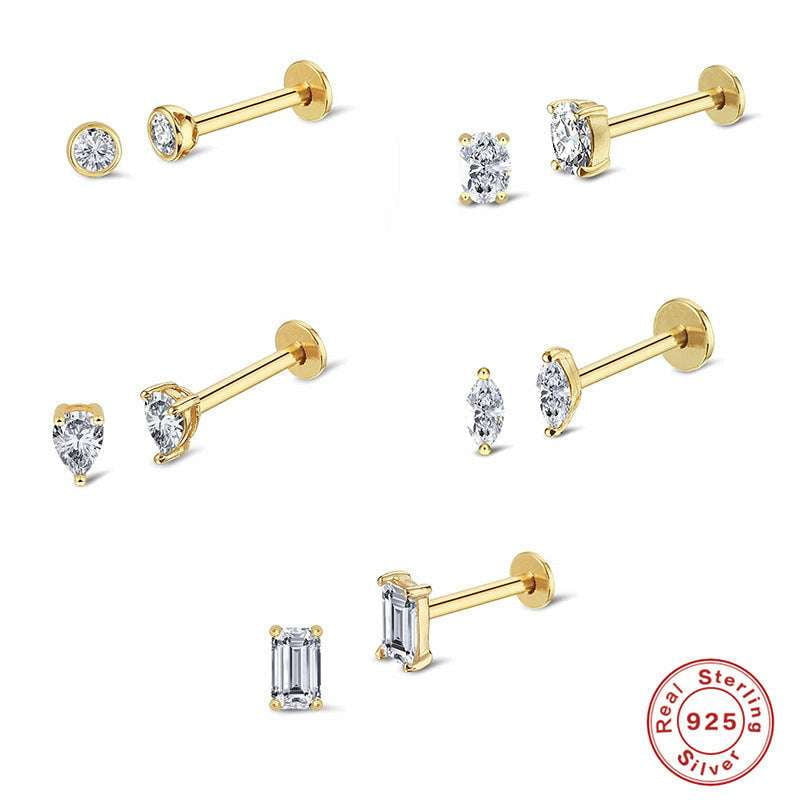 Diamond Ear Piercings, Minimalist Jewelry INS, Sterling Silver Studs - available at Sparq Mart