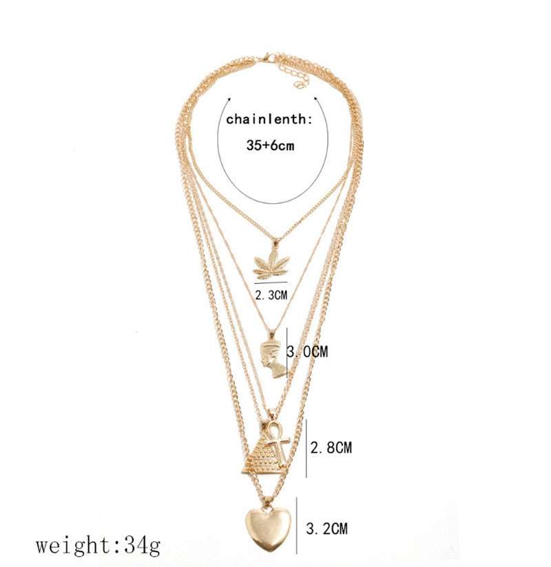 maple leaf pendant, multilayer necklace, triangle love pendant - available at Sparq Mart