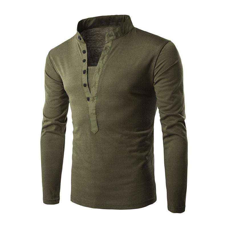 Long Sleeve Trendy, Slim Casual Shirt, Stand-up Collar T-shirt - available at Sparq Mart