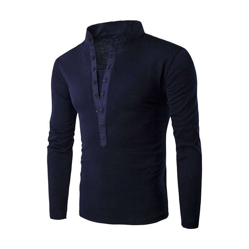 Long Sleeve Trendy, Slim Casual Shirt, Stand-up Collar T-shirt - available at Sparq Mart