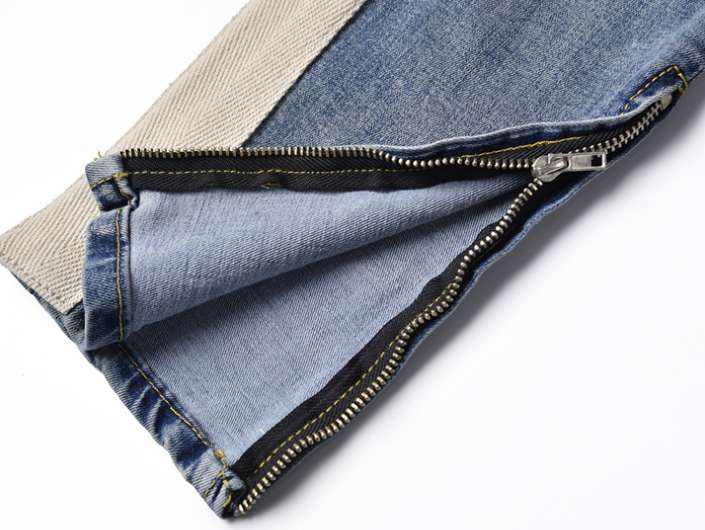 Side Zippered Jeans - Retro Striped Jeans - Destroyed Slim Jeans - available at Sparq Mart