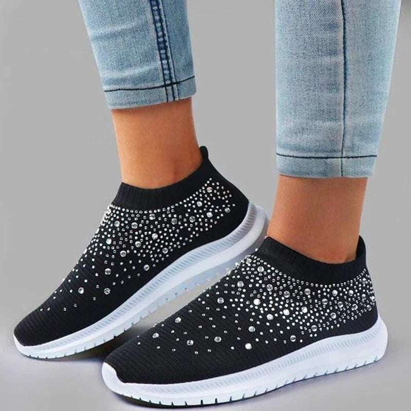 Flexible Flyknit Footwear, Rhinestone Running Shoes, Sparkly Athletic Sneakers - available at Sparq Mart