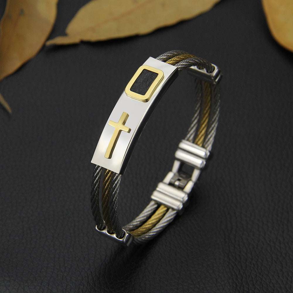 Fashion Punk Jewelry, Men's Cross Bracelet, Stainless Steel Bangles - available at Sparq Mart