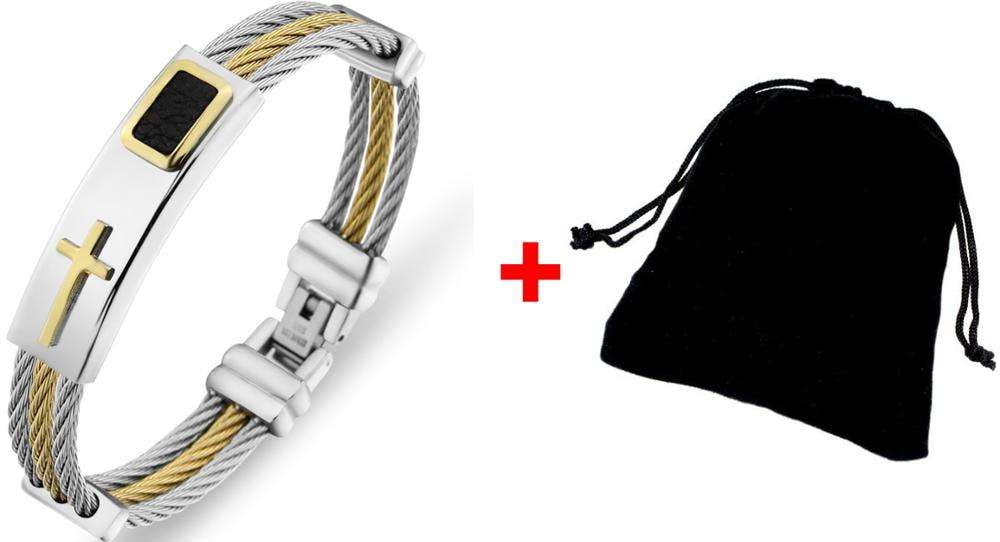 Fashion Punk Jewelry, Men's Cross Bracelet, Stainless Steel Bangles - available at Sparq Mart