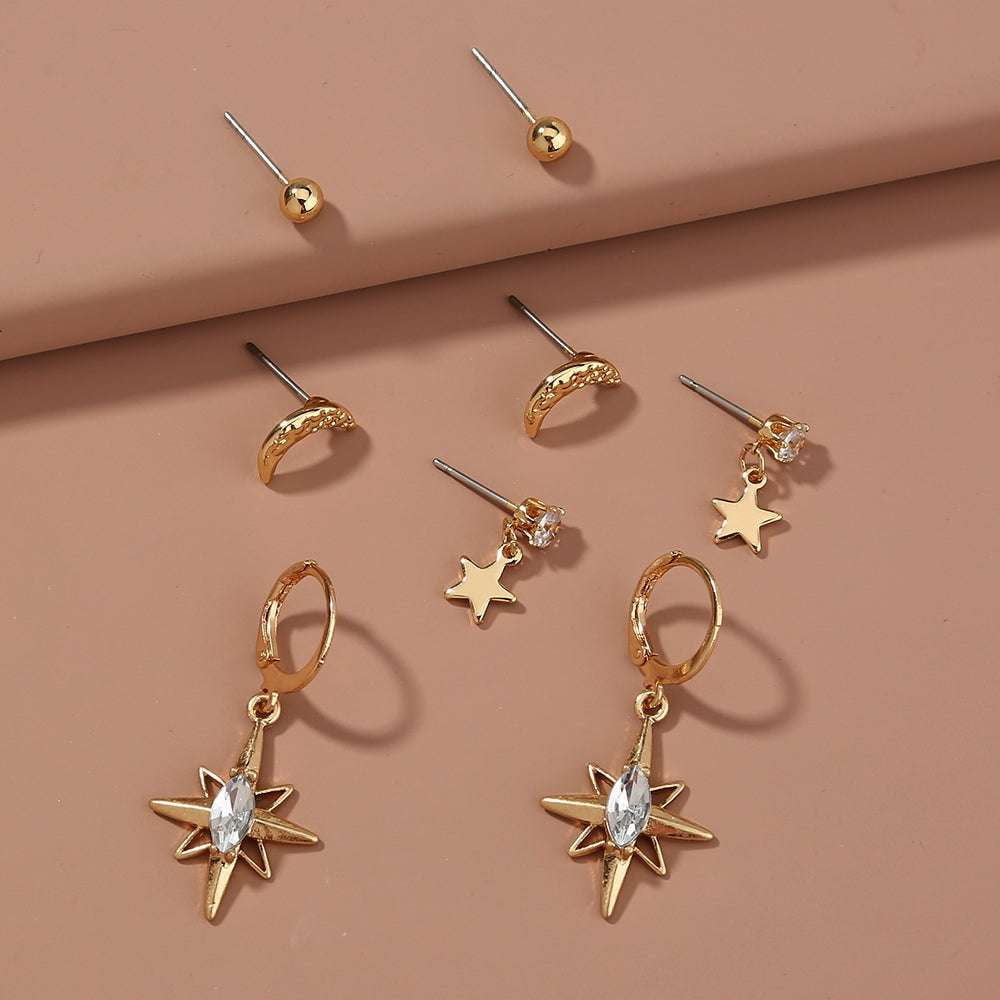 celestial stud earrings, fashion earring set, moon star jewelry - available at Sparq Mart