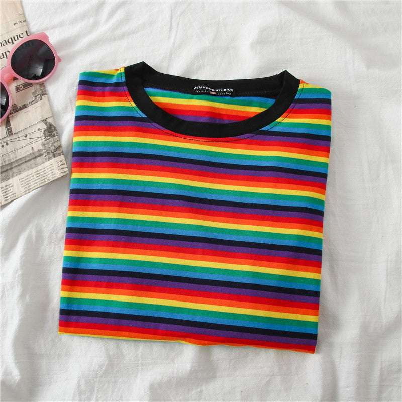 Hip Hop T-Shirt, Loose Mid-Length Top, Women Striped Tee - available at Sparq Mart