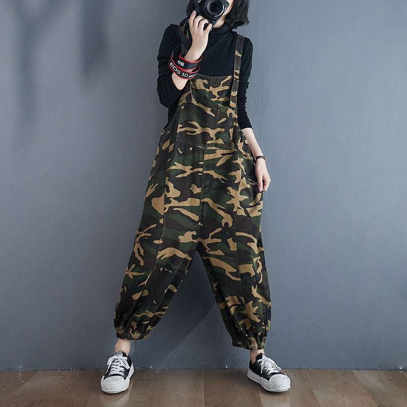 Casual Denim Jumpsuits, Comfortable Camo Overalls, Trendy Women's Harem - available at Sparq Mart