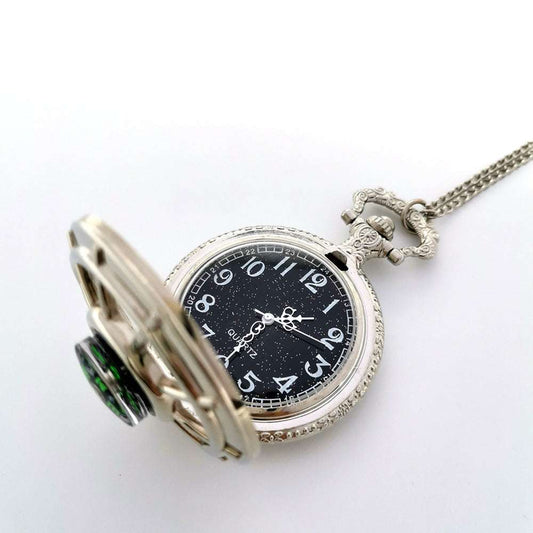 Pocket Watch Necklace, Silver Gun Color, Stylish Compass Necklace - available at Sparq Mart