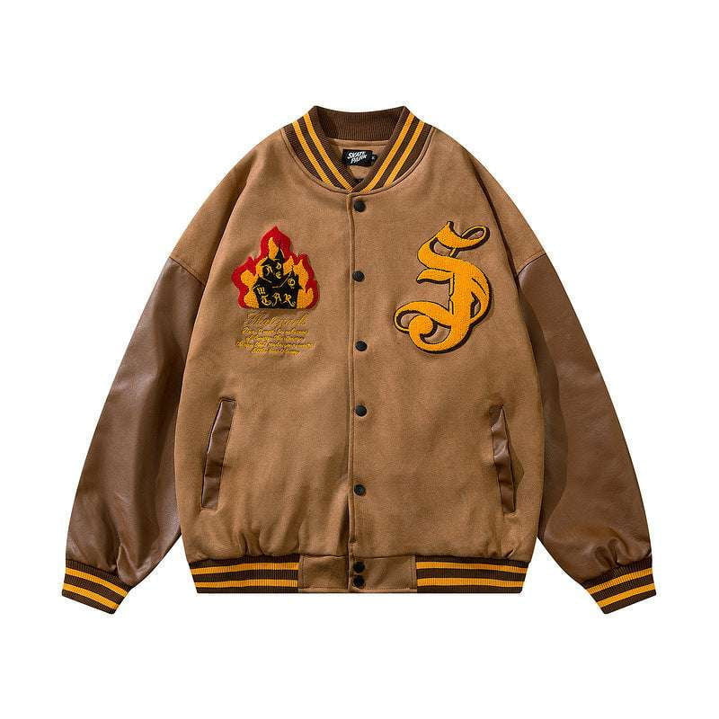 Flame Embroidered Jacket, Men's Jacket Embroidery, Vintage Baseball Jacket - available at Sparq Mart