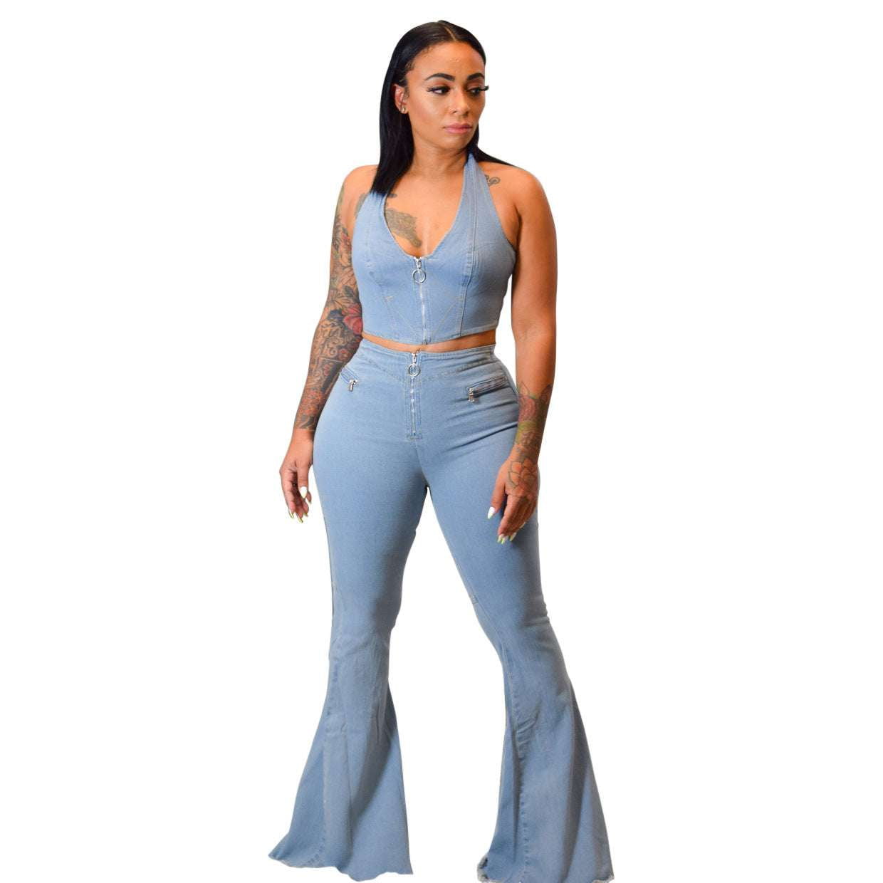 Casual Denim Suit, Frosted Denim Fashion, Women's Denim Outfit - available at Sparq Mart