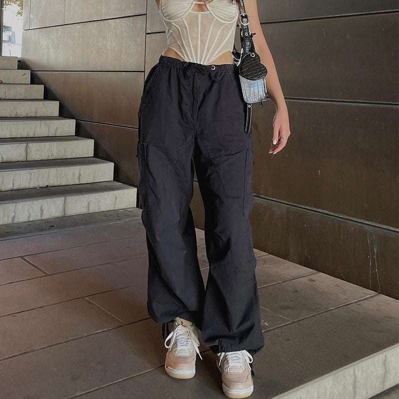 Casual High-waist Pants, Ladies Cargo Trousers, Trendy Streetwear Pants - available at Sparq Mart