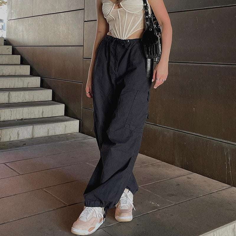 Casual High-waist Pants, Ladies Cargo Trousers, Trendy Streetwear Pants - available at Sparq Mart