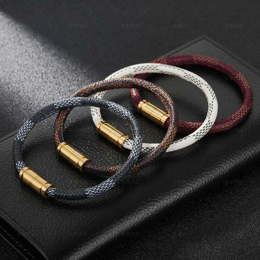 leather striped bracelet, magnetic buckle bracelet, stylish bracelet - available at Sparq Mart