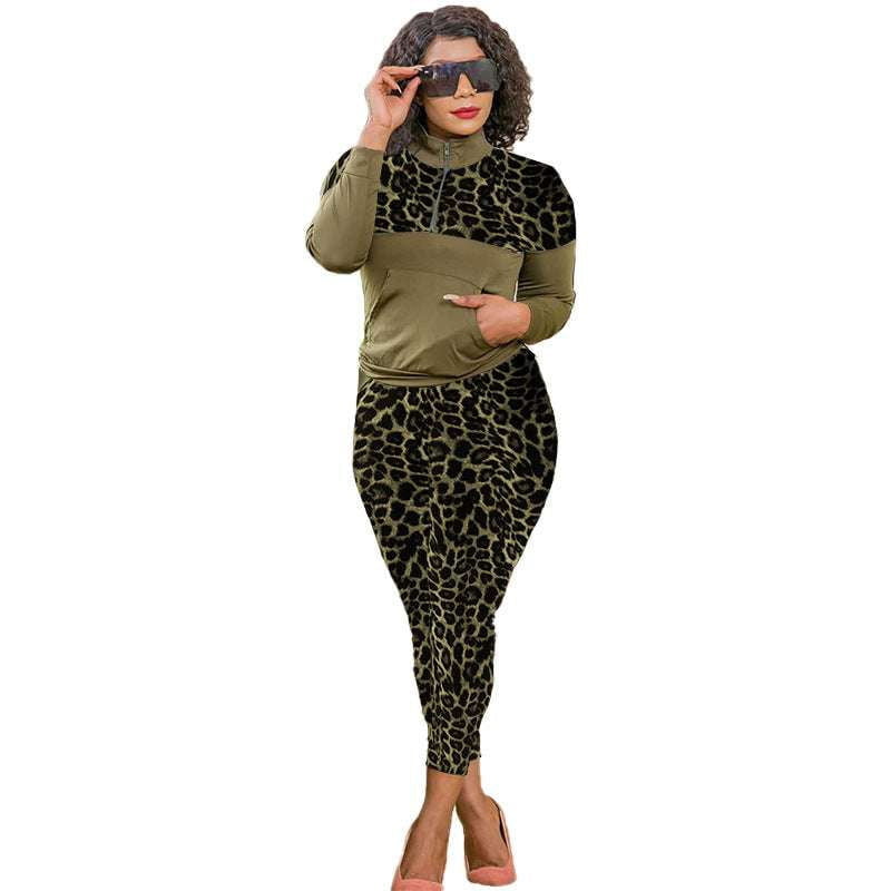 Casual Sports Outfit, Leopard Print Set, Plus Size Sportswear - available at Sparq Mart