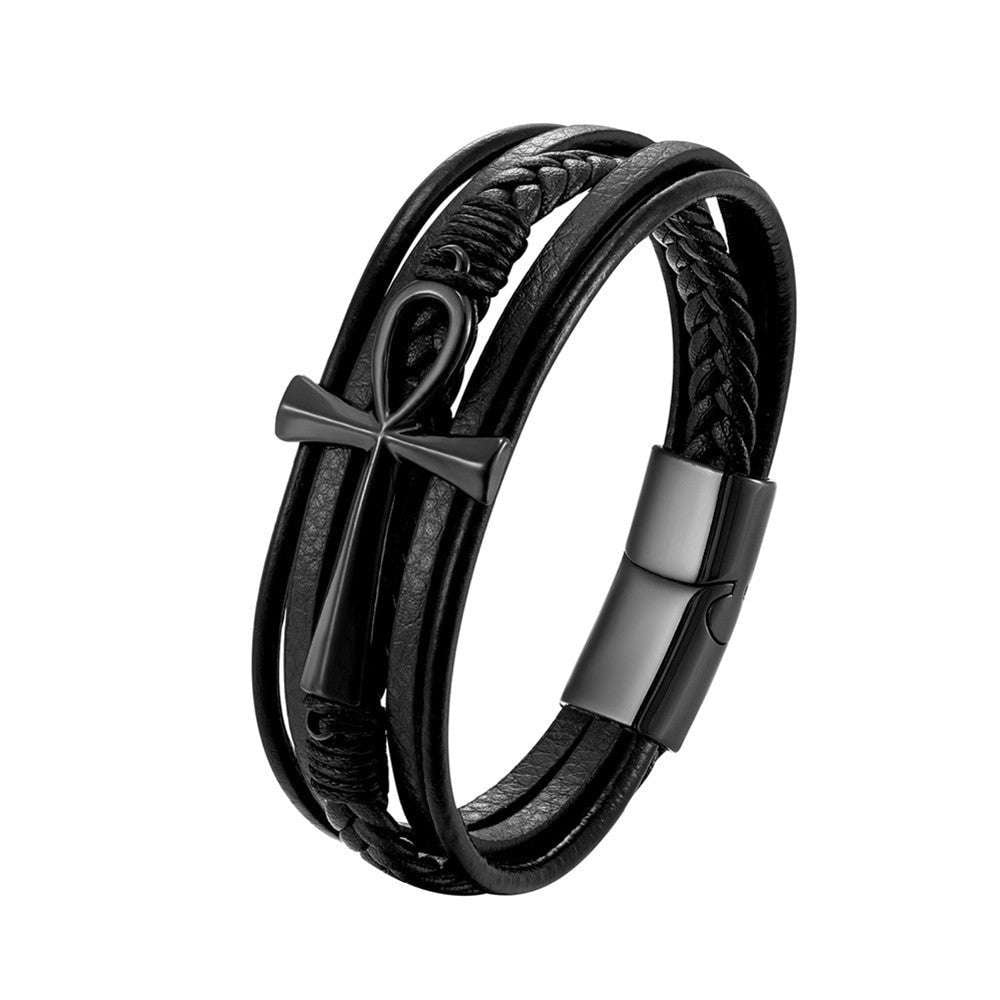 Braided Leather Bracelet, Durable Stainless Clasp, Men's Bracelet Fashion - available at Sparq Mart