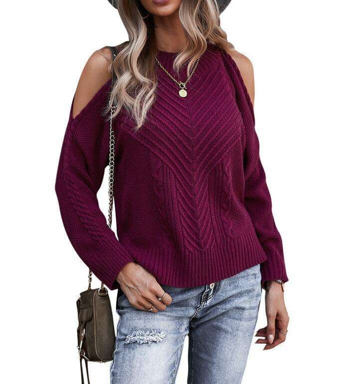 Cozy Knit Pullover, Off Shoulder Sweater, Women's Knitwear Fashion - available at Sparq Mart