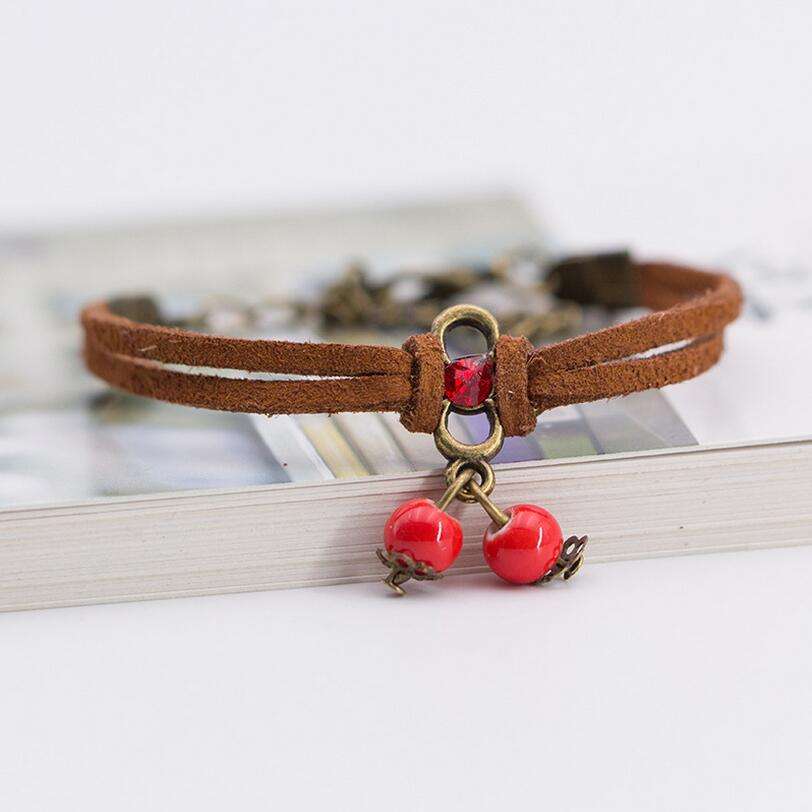 fashionable Korean leather rope jewelry, multi-layer crystal bracelet, Stylish red water droplet bracelet - available at Sparq Mart