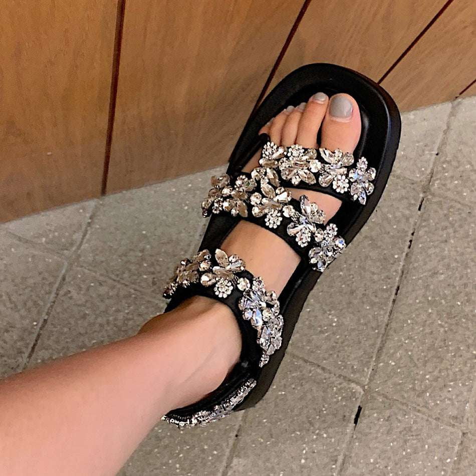 Fashionable Thick Sole Sandals, Rhinestone Embellished Sandals, Women's Comfort Dress Sandals - available at Sparq Mart